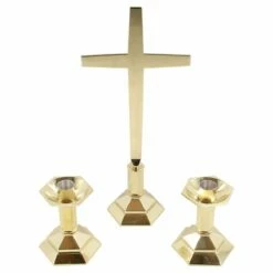 Hexagon Base Altar Cross & Candlesticks Set