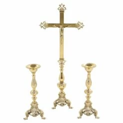 Ornate Altar Crucifix & Candlesticks Set